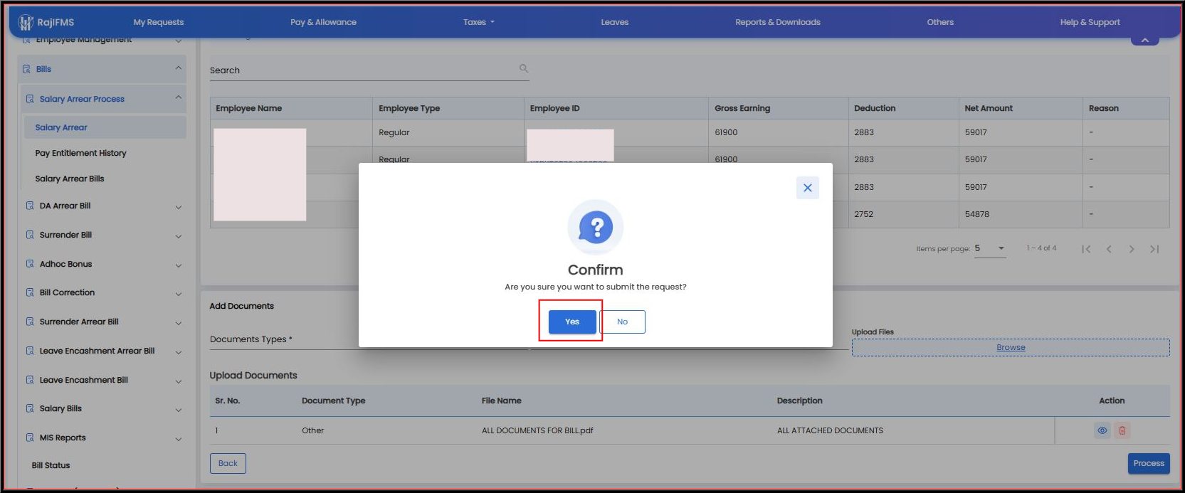Submit Request Final Confirmation